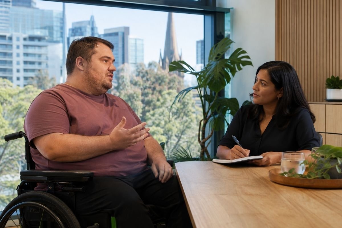 an NDIS participant speaking with a support provider an NDIS participant speaking with a support provider